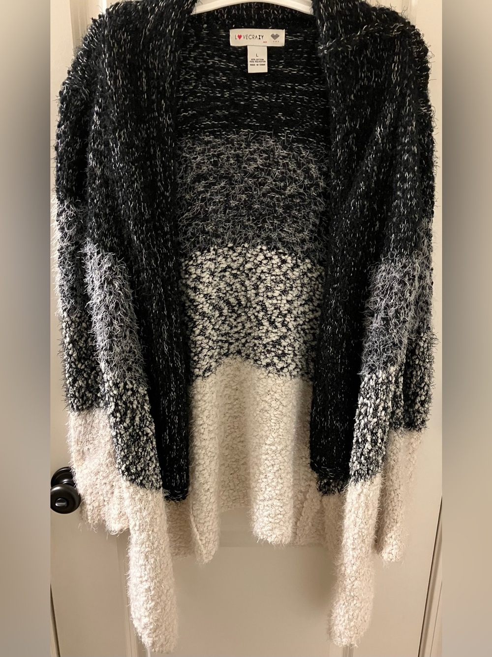 LoveCrazy Women’s Color-block Knit Open Front Cardigan Black Gray Cream 🖤🩶🤍